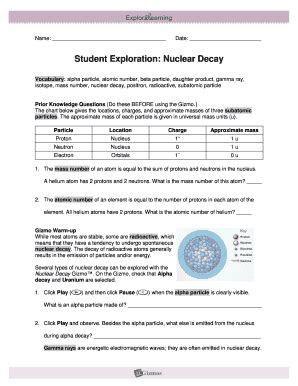 nuclear decay worksheet answers gizmo
